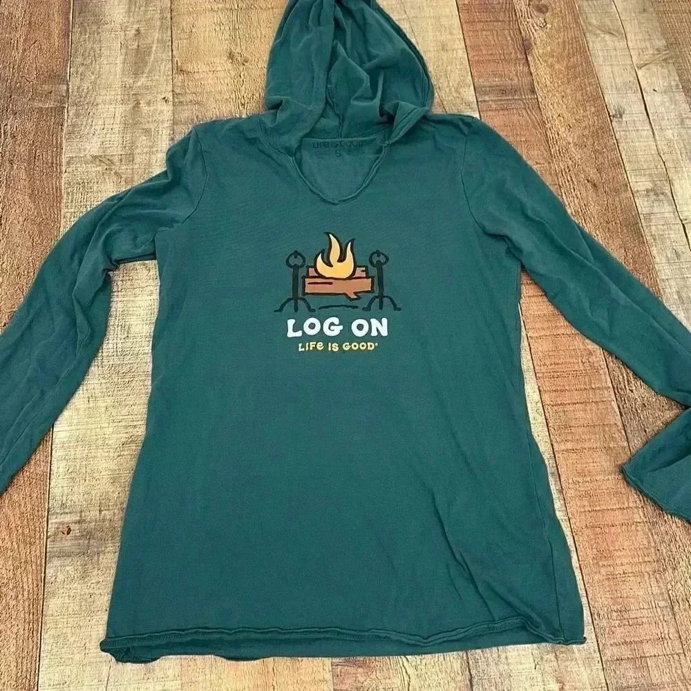 Life is Good Log On Long Sleeve Hooded Shirt - Picture 4 of 9